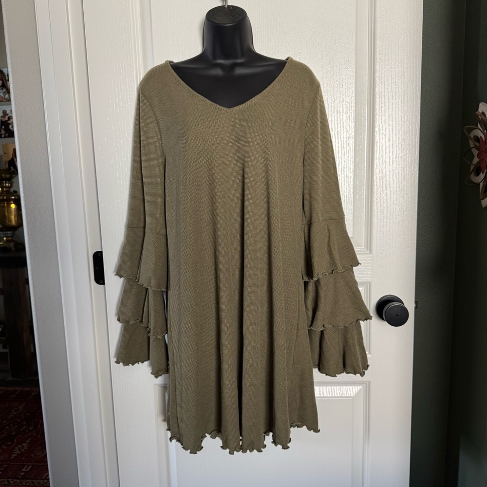 Ces Femme Olive Tunic with Ruffle Sleeves